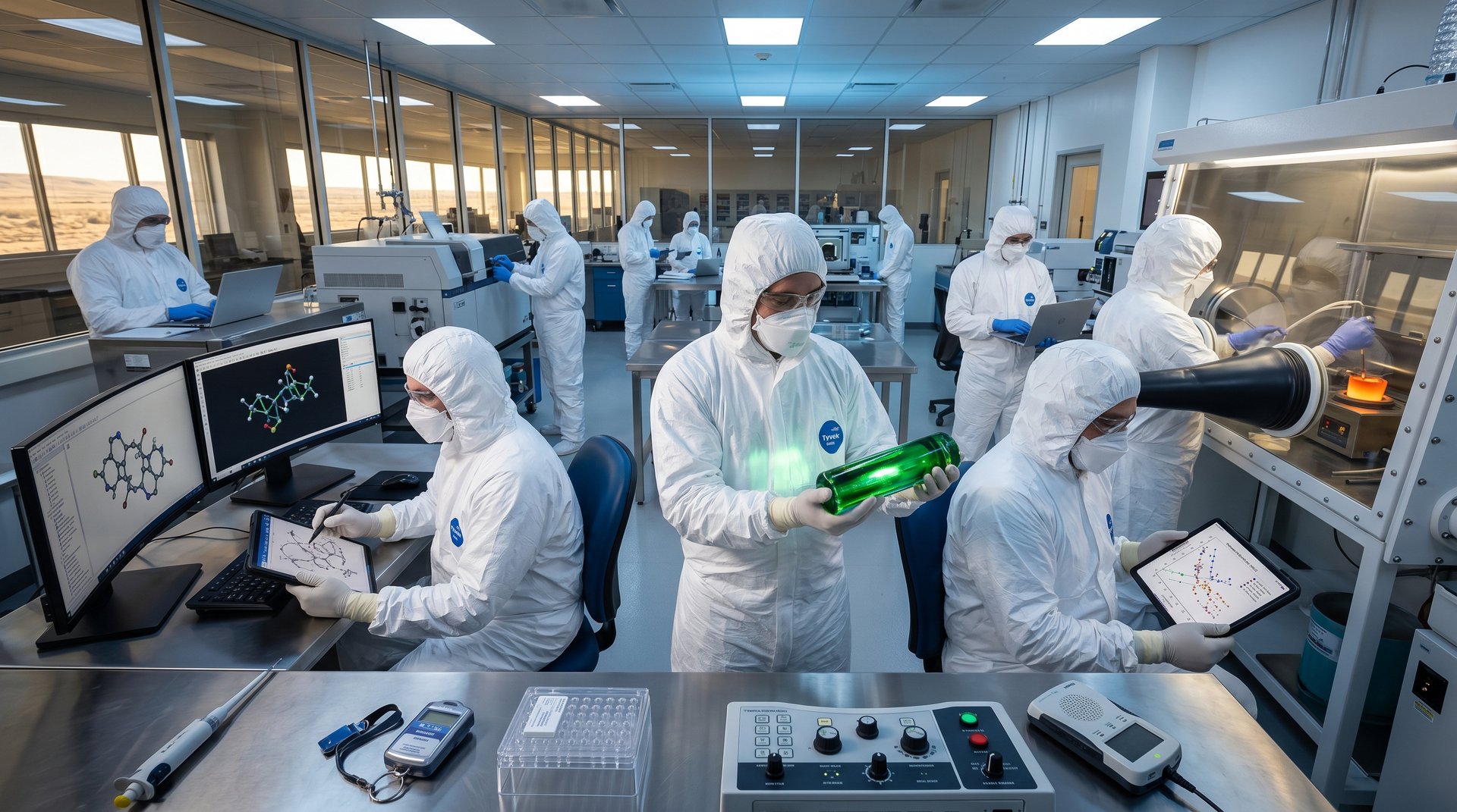 PNNL cleanroom: AI-optimized nuclear waste glass log examined amid simulations and vitrification gear