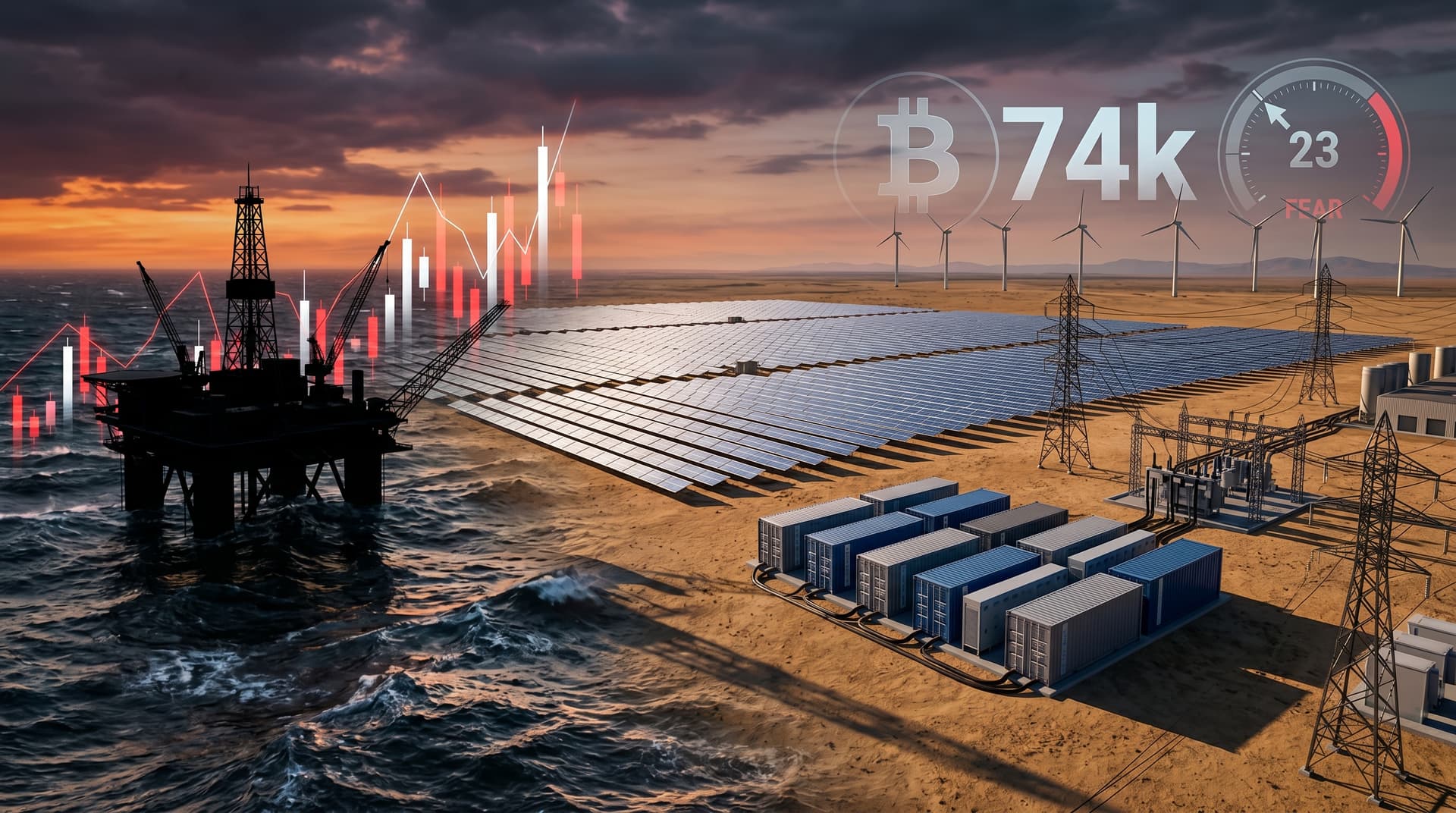 Oil Volatility Spikes Crypto Mining Power Costs as Bitcoin Holds at $74,862 Amid Fear Index 23